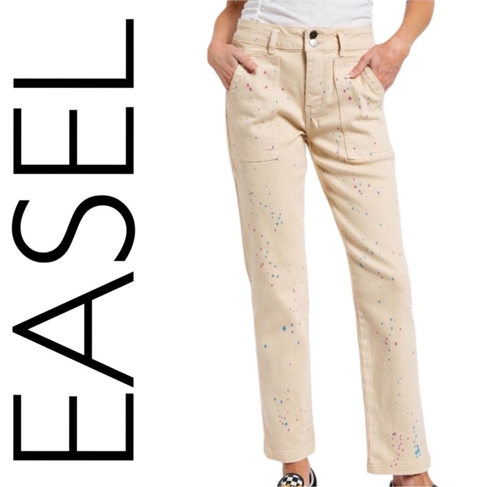 Easel Women's Tan Jeans with Colorful Speckles NWT size Large